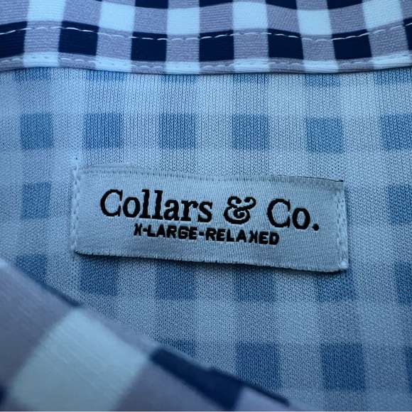 Collars & Co. Relaxed Dress Collar Polo NWT Size XL Navy Gingham Short Sleeve - Picture 8 of 12